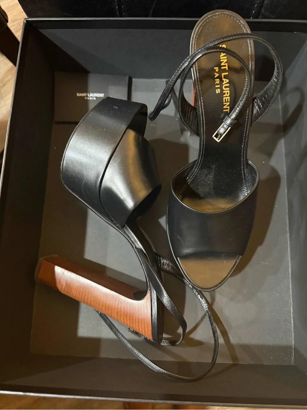 Saint Laurent | Jodie glossed-leather platform sandals - box and dust bags